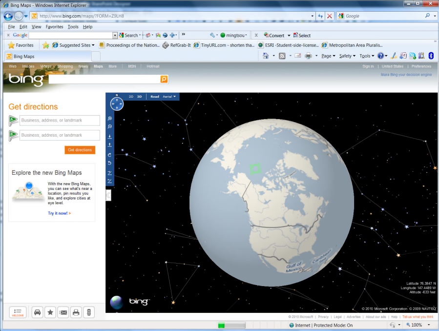 Bing Maps 3D Interface Showing the Globe (2010)
